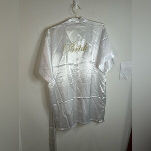 Unbranded White Satin “Bride” Robe with Gold Embroidery - Size Large